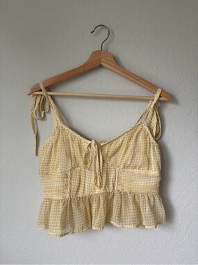 American Eagle Corset Peplum Top Yellow Gingham Tie-Shoulder Size PS Cottagecore